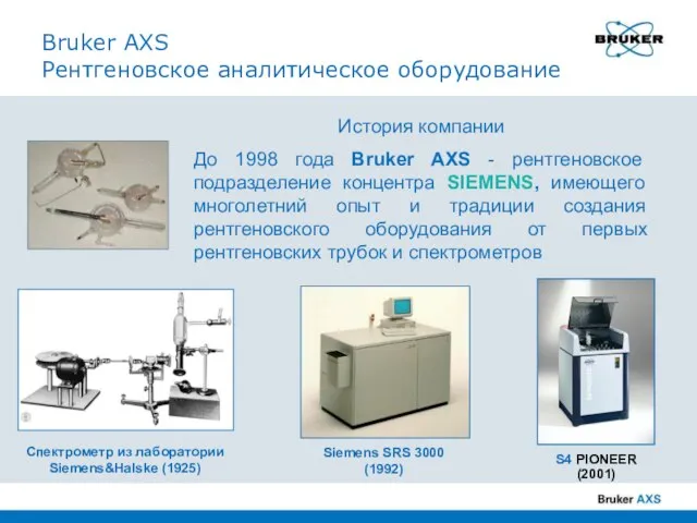 Bruker AXS Рентгеновское аналитическое оборудование История компании До 1998 года Bruker AXS
