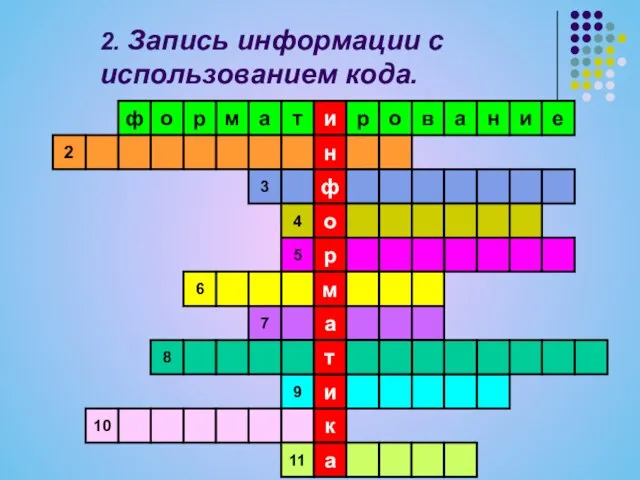 2. Запись информации с использованием кода. и н ф о р м