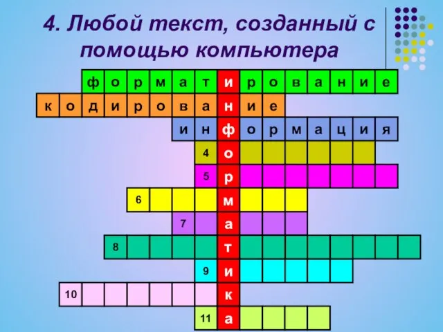 4. Любой текст, созданный с помощью компьютера и н ф о р