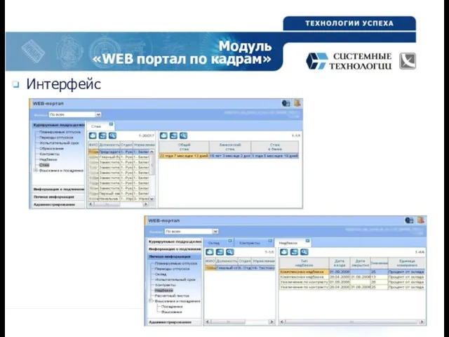 5 Модуль «WEB портал по кадрам» Интерфейс