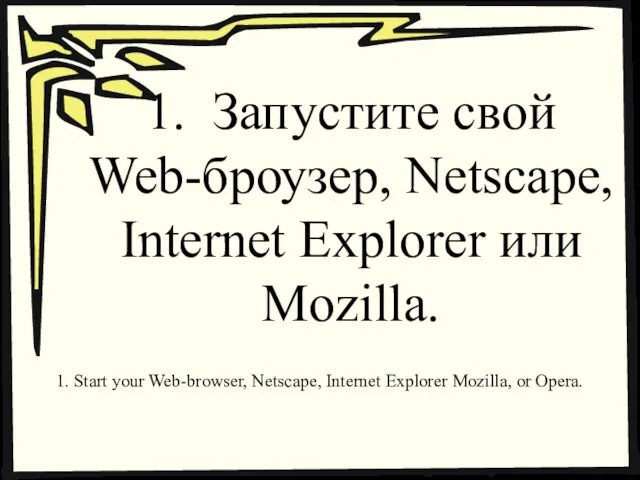 1. Запустите свой Web-броузер, Netscape, Internet Explorer или Mozilla. 1. Start your
