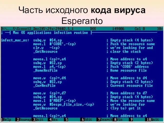 Часть исходного кода вируса Esperanto