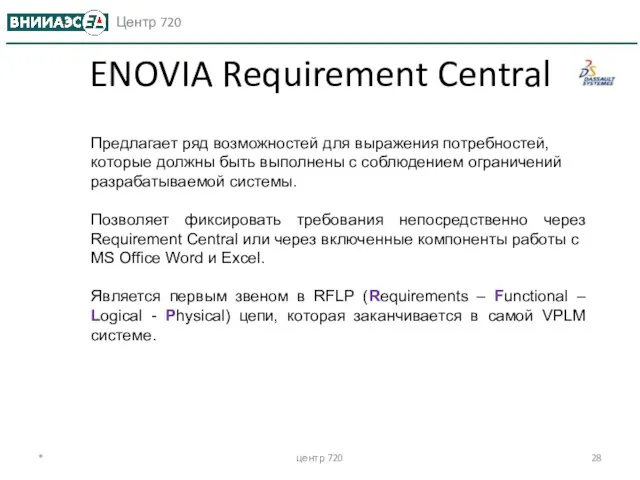 * центр 720 ENOVIA Requirement Central Предлагает ряд возможностей для выражения потребностей,
