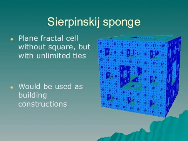 Sierpinskij sponge Plane fractal cell without square, but with unlimited ties Would