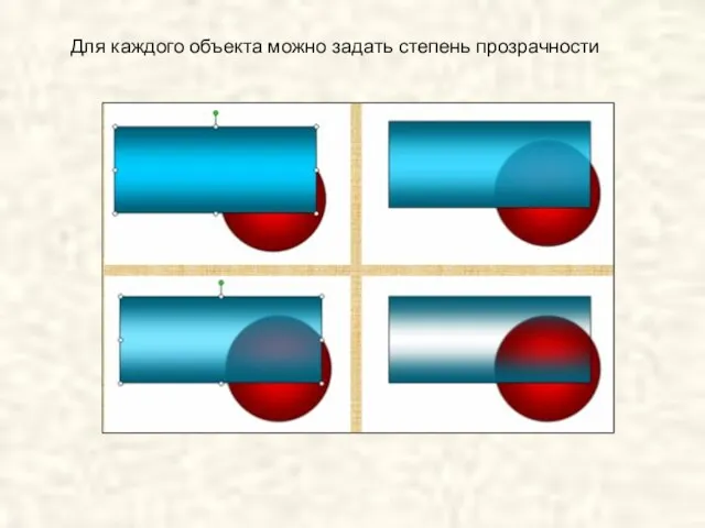 Для каждого объекта можно задать степень прозрачности