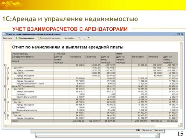 УЧЕТ ВЗАИМОРАСЧЕТОВ С АРЕНДАТОРАМИ 1С:Аренда и управление недвижимостью