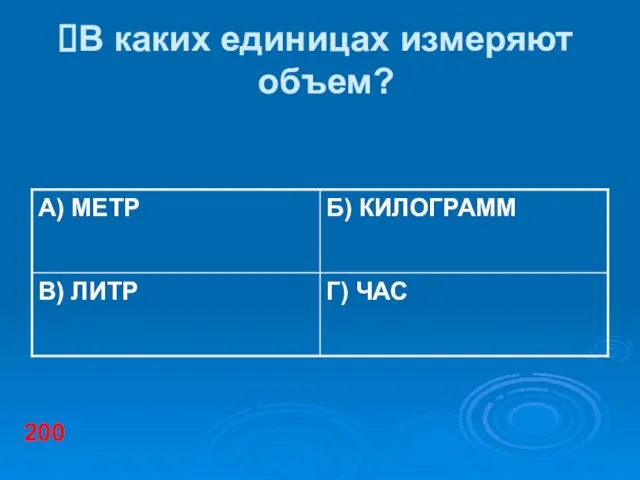 В каких единицах измеряют объем? 200