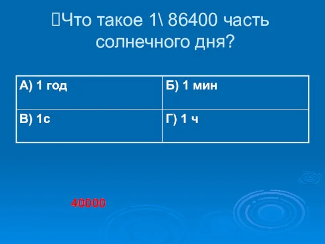 Что такое 1\ 86400 часть солнечного дня? 40000