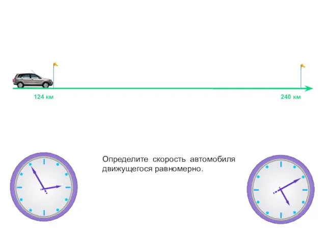 Определите скорость автомобиля движущегося равномерно. 124 км