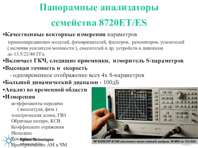 Панорамные анализаторы семейства 8720ET/ES Качественные векторные измерения параметров приемопередающих модулей, фазовращателей, фильтров,