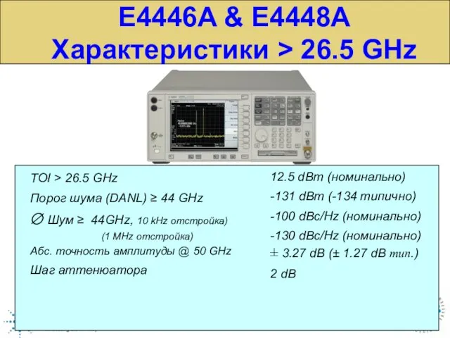 TOI > 26.5 GHz Порог шума (DANL) ≥ 44 GHz ∅ Шум