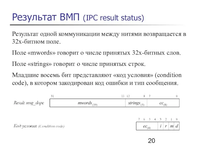 Результат одной коммуникации между нитями возвращается в 32х-битном поле. Поле «mwords» говорит