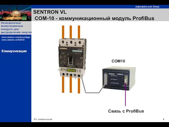 SENTRON VL COM-10 - коммуникационный модуль ProfiBus Связь с ProfiBus