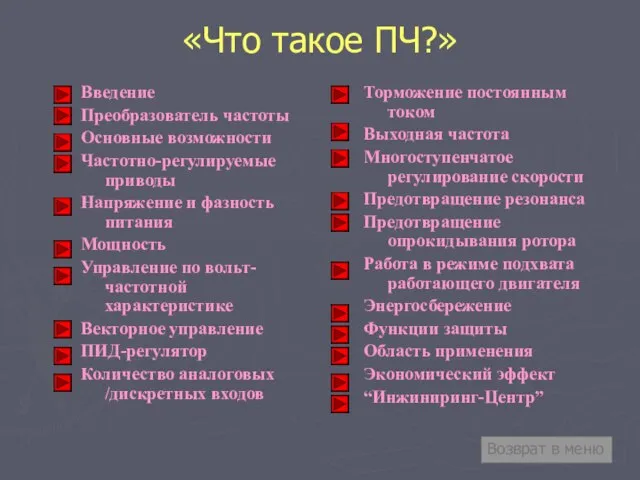 «Что такое ПЧ?» Введение Преобразователь частоты Основные возможности Частотно-регулируемые приводы Напряжение и