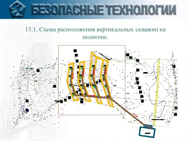 13.1. Схема расположения вертикальных скважин на полигоне.