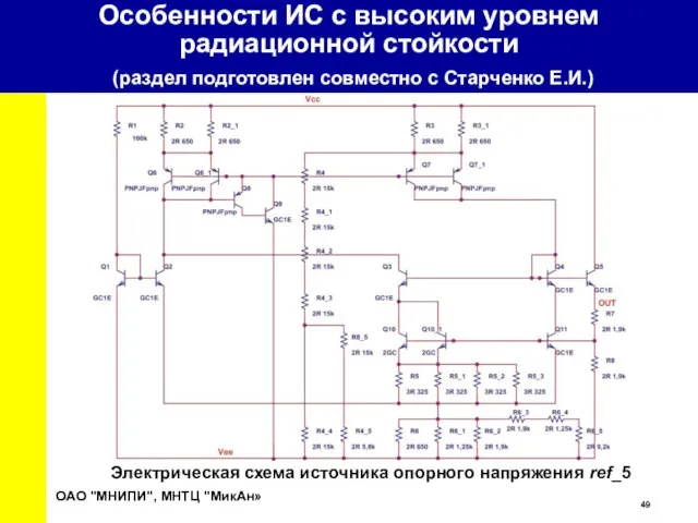 ОАО "МНИПИ", МНТЦ "МикАн» Электрическая схема источника опорного напряжения ref_5 Особенности ИС