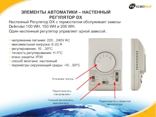 ЭЛЕМЕНТЫ АВТОМАТИКИ – НАСТЕННЫЙ РЕГУЛЯТОР DX Настенный Регулятор DX с термостатом обслуживает