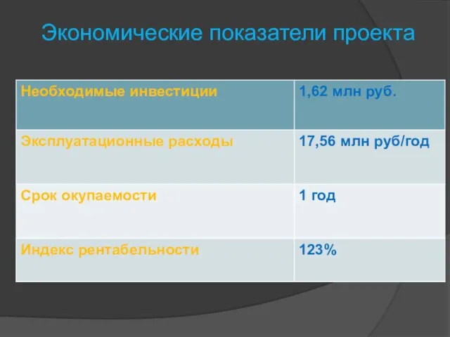 Экономические показатели проекта