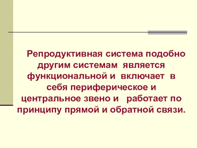 Репродуктивная система подобно другим системам является функциональной и включает в себя периферическое