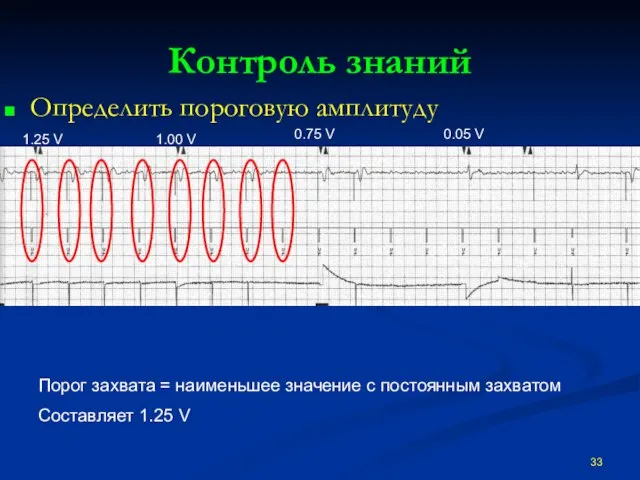 Контроль знаний Определить пороговую амплитуду Порог захвата = наименьшее значение с постоянным