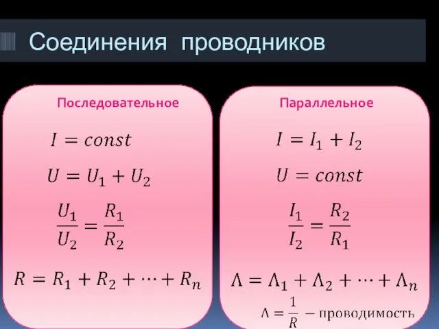 Соединения проводников Последовательное Параллельное