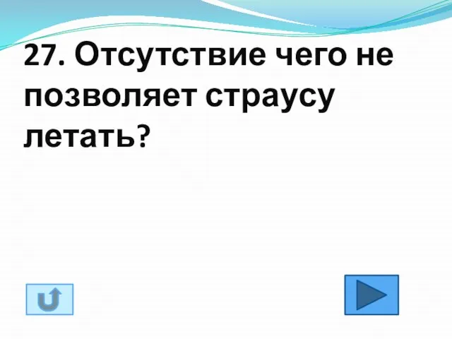 27. Отсутствие чего не позволяет страусу летать?