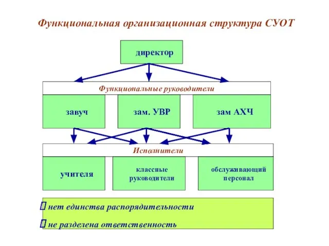 Функциональная организационная структура СУОТ директор завуч зам. УВР зам АХЧ Функциональные руководители