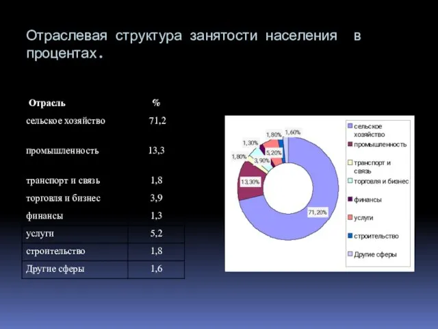 Отраслевая структура занятости населения в процентах.