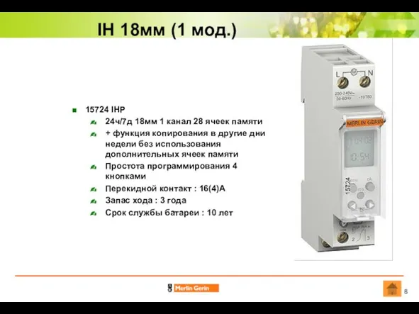 IH 18мм (1 мод.) 15724 IHP 24ч/7д 18мм 1 канал 28 ячеек