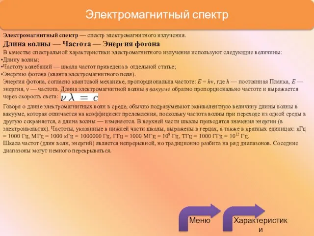 Электромагнитный спектр — спектр электромагнитного излучения. Длина волны — Частота — Энергия