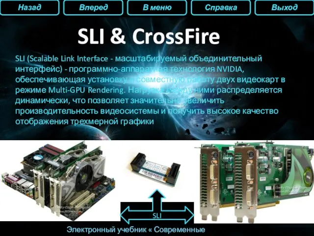 Назад Вперед В меню Справка Выход Электронный учебник « Современные видеокарты» SLI