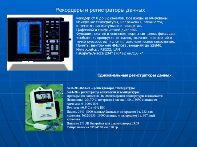 Рекордеры и регистраторы данных Рекодер от 8 до 32 каналов. Все входы