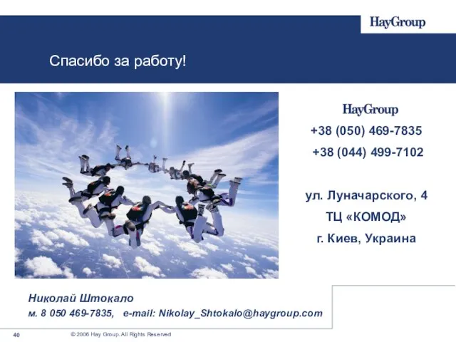 Спасибо за работу! +38 (050) 469-7835 +38 (044) 499-7102 ул. Луначарского, 4