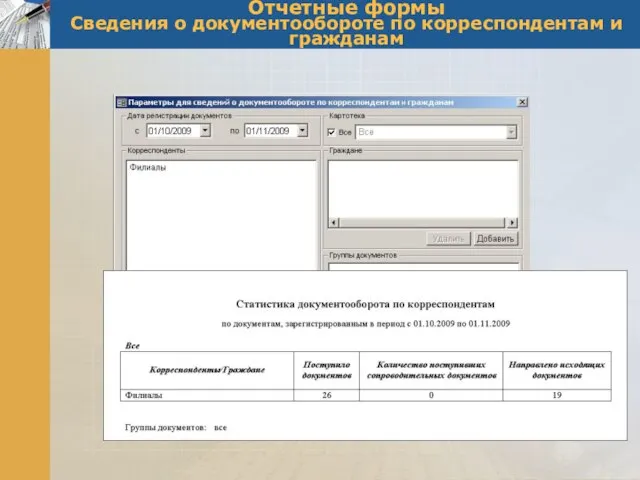 Отчетные формы Сведения о документообороте по корреспондентам и гражданам