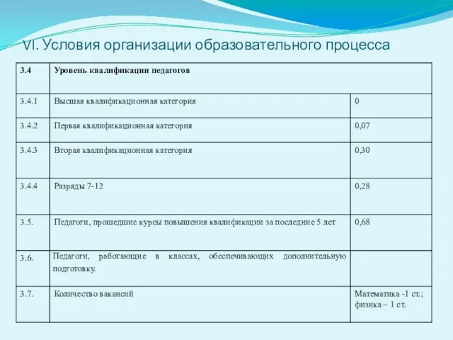 VI. Условия организации образовательного процесса