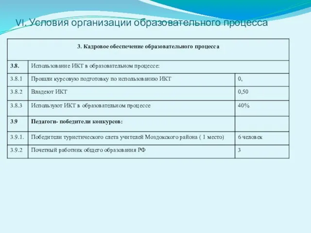 VI. Условия организации образовательного процесса