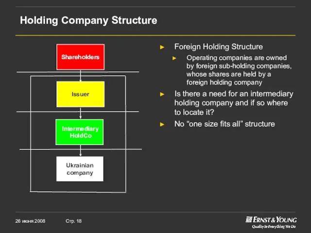 Holding Company Structure Foreign Holding Structure Operating companies are owned by foreign