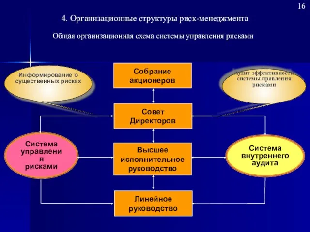 Собрание акционеров Высшее исполнительное руководство Линейное руководство Система управления рисками Система внутреннего