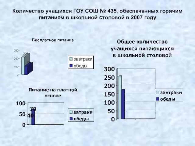 Количество учащихся ГОУ СОШ № 435, обеспеченных горячим питанием в школьной столовой в 2007 году