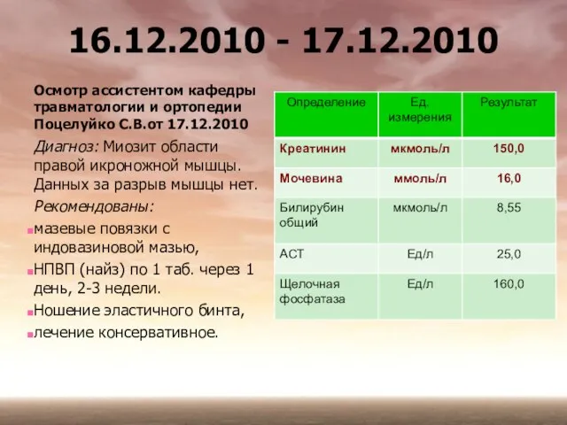 16.12.2010 - 17.12.2010 Осмотр ассистентом кафедры травматологии и ортопедии Поцелуйко С.В.от 17.12.2010