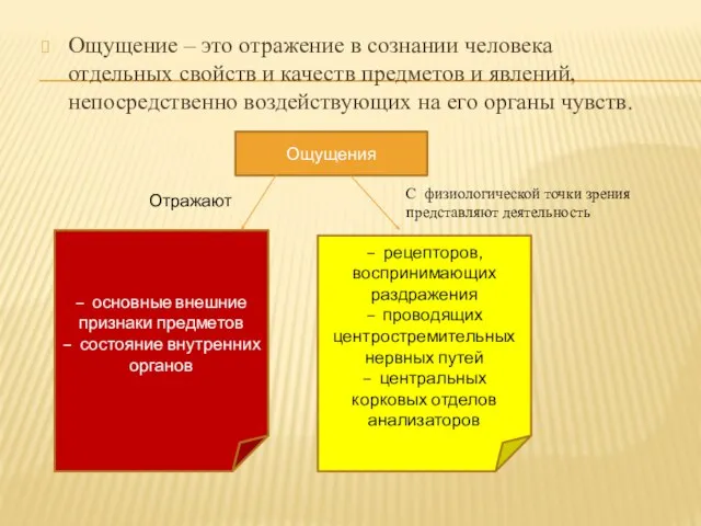 Ощущение – это отражение в сознании человека отдельных свойств и качеств предметов