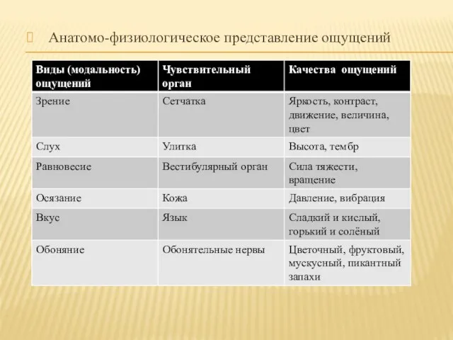 Анатомо-физиологическое представление ощущений