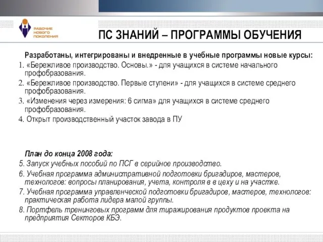 ПС ЗНАНИЙ – ПРОГРАММЫ ОБУЧЕНИЯ Разработаны, интегрированы и внедренные в учебные программы