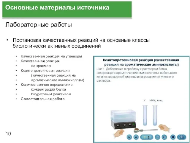 Основные материалы источника Лабораторные работы Постановка качественных реакций на основные классы биологически