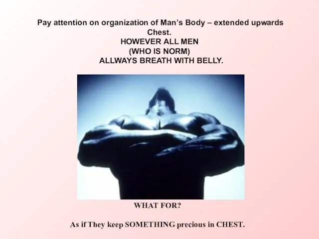 Pay attention on organization of Man’s Body – extended upwards Chest. HOWEVER