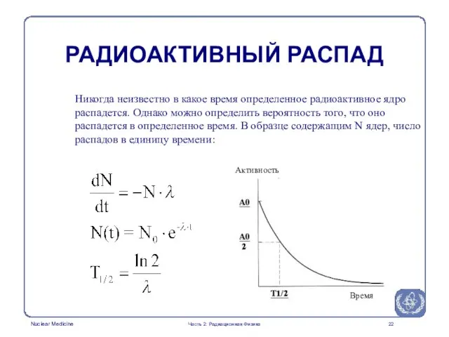 Никогда неизвестно в какое время определенное радиоактивное ядро распадется. Однако можно определить