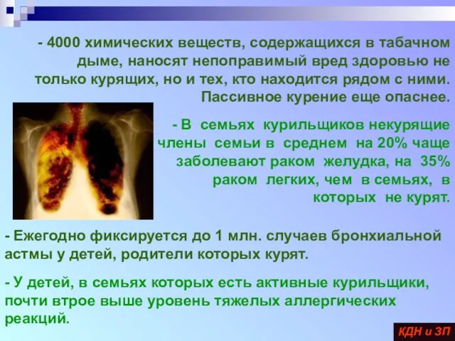 - 4000 химических веществ, содержащихся в табачном дыме, наносят непоправимый вред здоровью