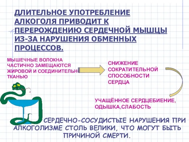 ДЛИТЕЛЬНОЕ УПОТРЕБЛЕНИЕ АЛКОГОЛЯ ПРИВОДИТ К ПЕРЕРОЖДЕНИЮ СЕРДЕЧНОЙ МЫШЦЫ ИЗ-ЗА НАРУШЕНИЯ ОБМЕННЫХ ПРОЦЕССОВ.