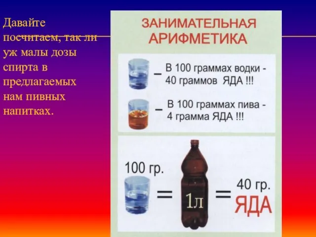 Давайте посчитаем, так ли уж малы дозы спирта в предлагаемых нам пивных напитках.