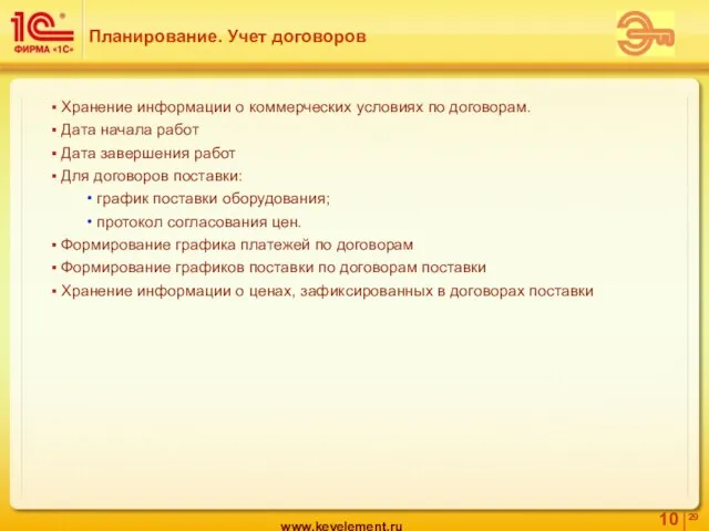 Планирование. Учет договоров Хранение информации о коммерческих условиях по договорам. Дата начала